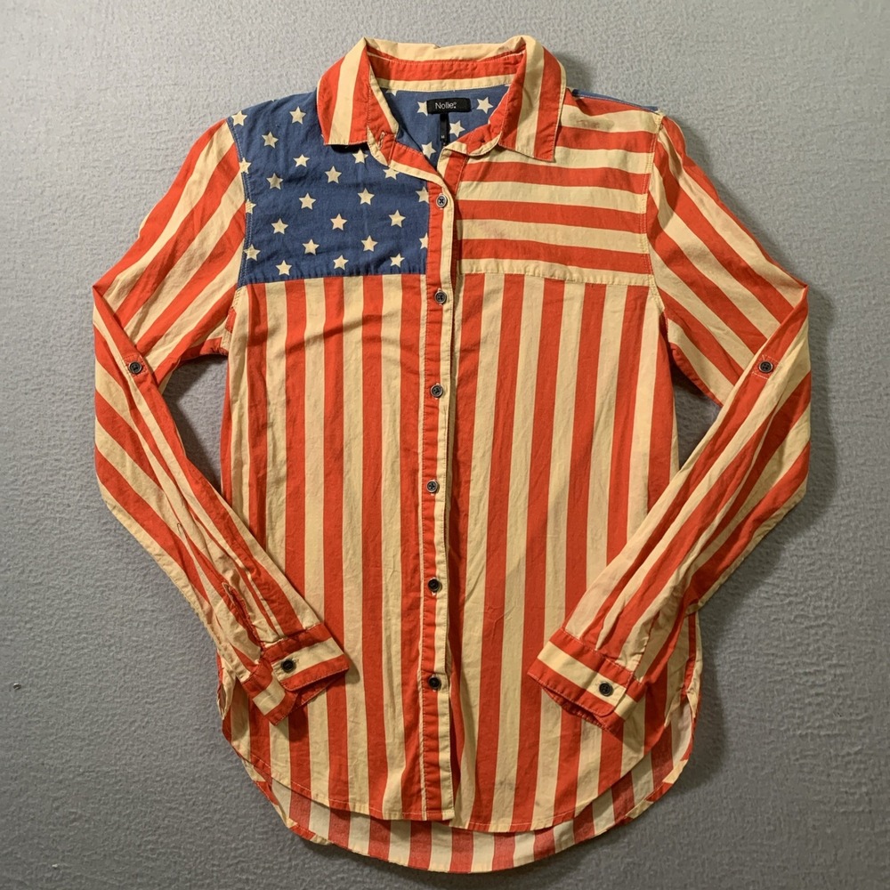 Vintage USA Flag Shirt Nollie Size M 90s Artistic Interpretation of USA Flag